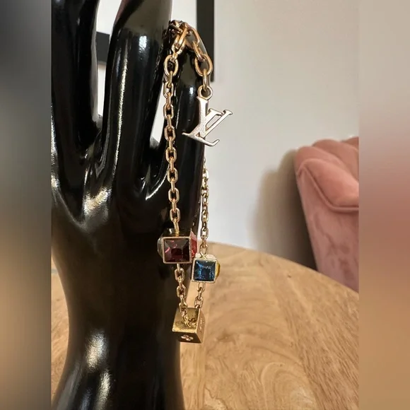 Louis Vuitton Gold-Tone Gamble Chain Bracelet with Multicolored Crystals - Picture 8 of 12